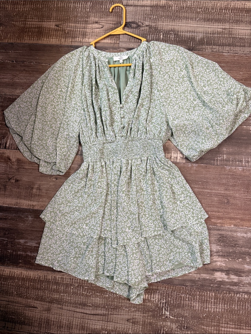 entro Sage Green Floral Ruffle Romper